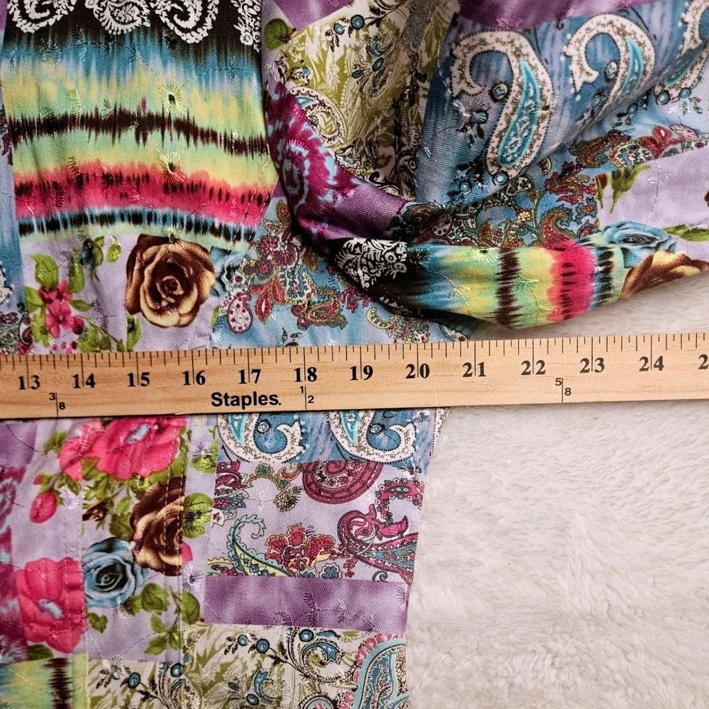 Y2K Artsy Purple Tie Dye Patchwork Print Rose Paisley‎ Jacket Sz Lg Indie #574